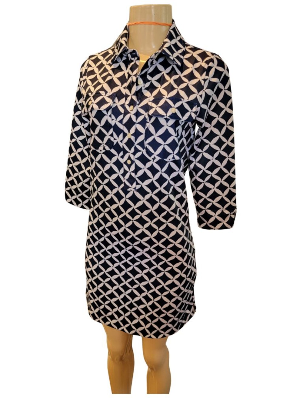 Vineyard Vines Margo Harbor shirt dress navy/white geometric lattice print